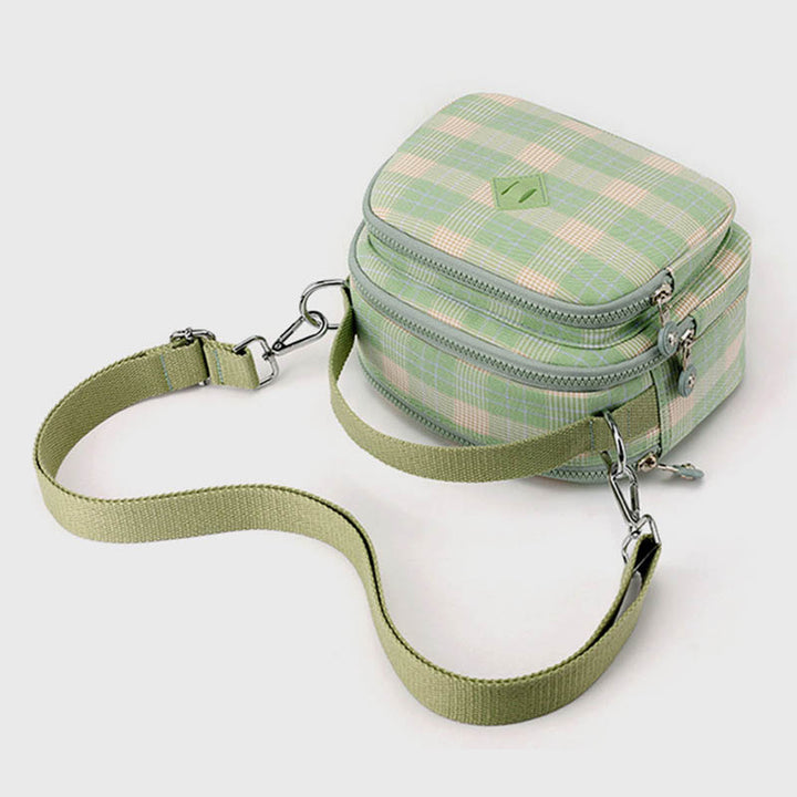 3-lagige Umhängetasche für Damen, leichte Schultertasche mit Karomuster