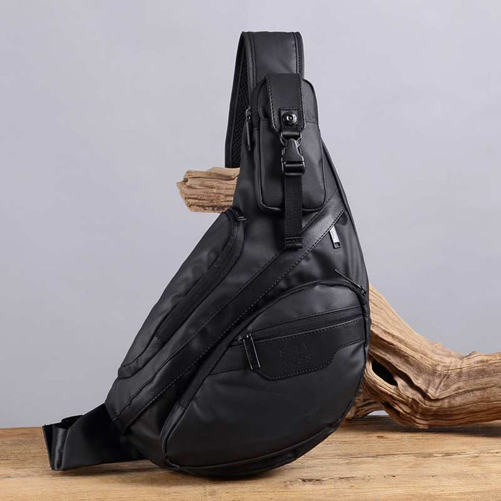 Sling Bag für Herren, schwarze, leichte Umhängetasche aus Nylon