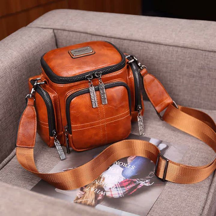Kleine Retro-Kameratasche für Damen, Umhängetasche aus Ölwachsleder