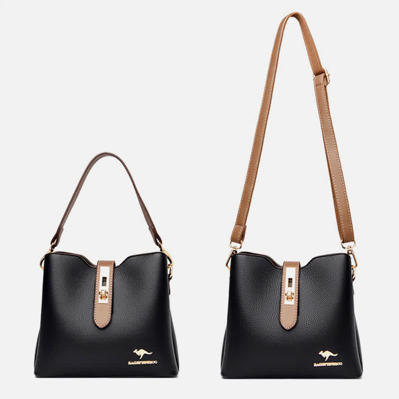 Kleine Umhängetasche mit drei Fächern für Damen, Schultertasche aus Leder