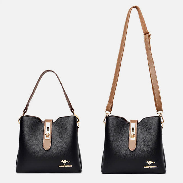 Kleine Umhängetasche mit drei Fächern für Damen, Schultertasche aus Leder