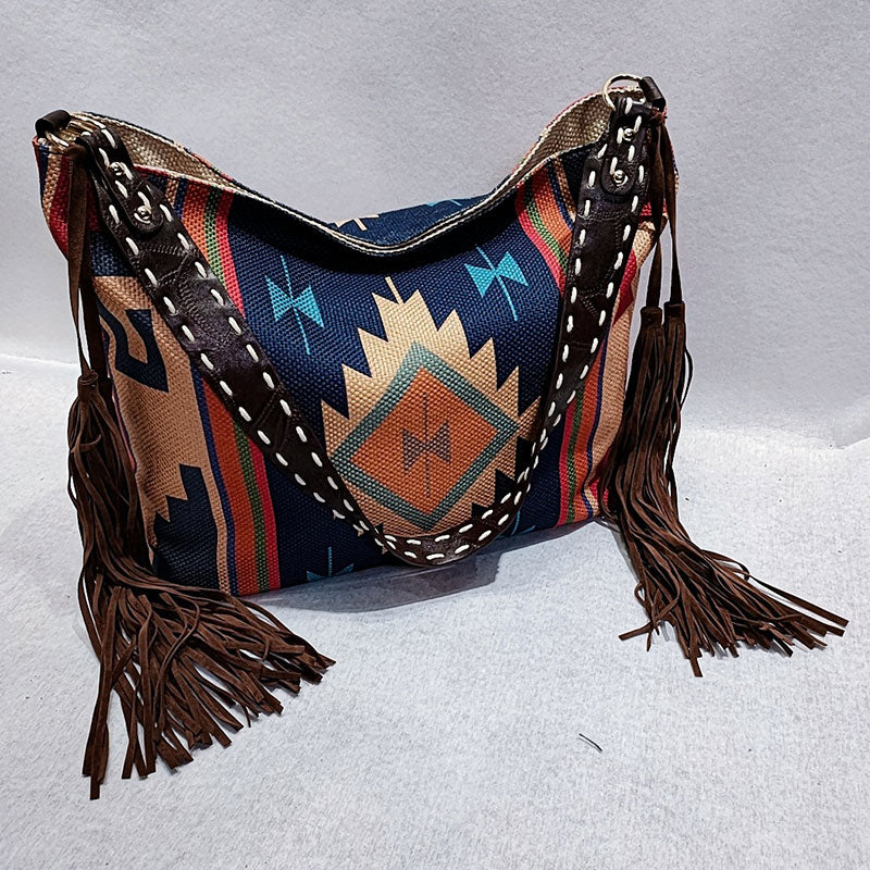 Damen-Einkaufstasche, modisch, böhmische Quaste, Umhängetasche, Vintage-Boho-Handtaschen