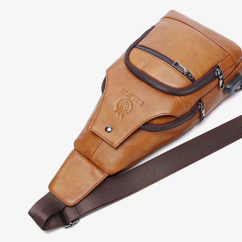 Schultertasche aus echtem Leder, Umhängetasche, Rucksack für Herren, zum Wandern, Reisen, Tagesrucksack