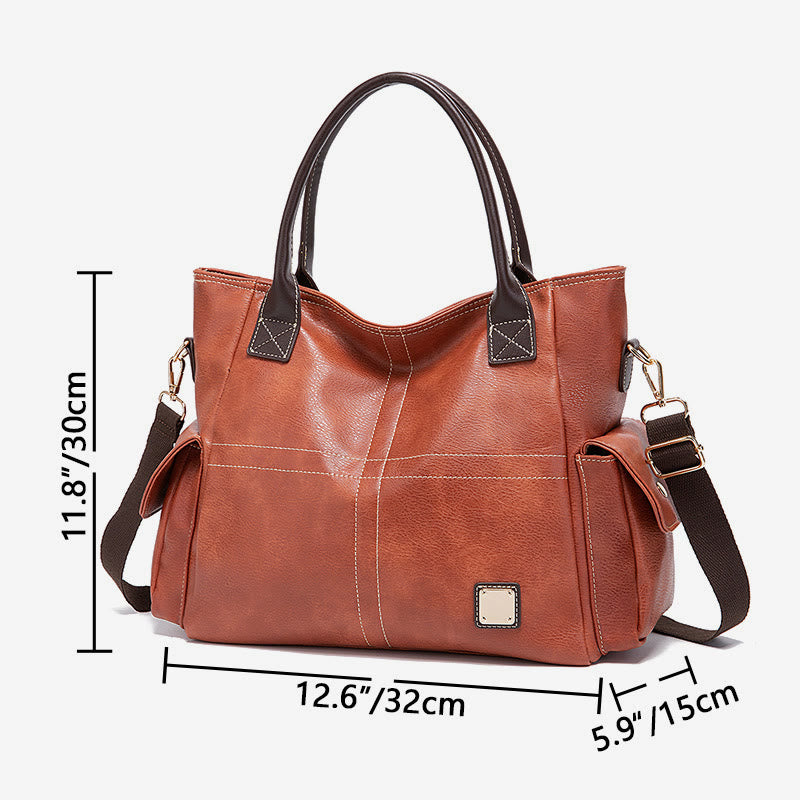 Einfarbige Tote Cross Pattern Ölwachs Leder Damen Handtasche