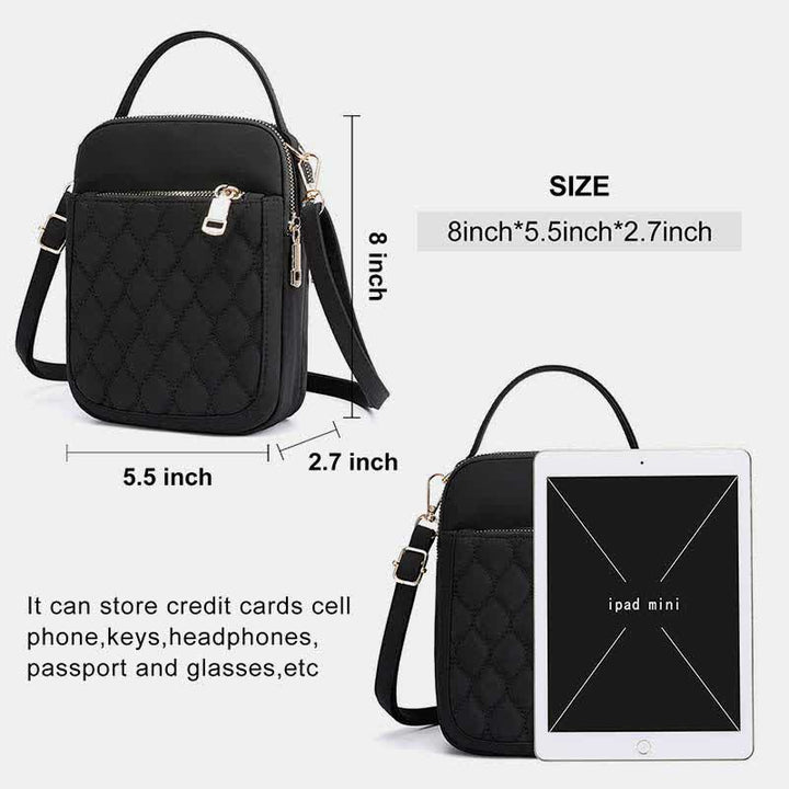 Kleine Umhängetasche für Damen, gesteppte Handtasche mit dreifachem Reißverschluss für Handy