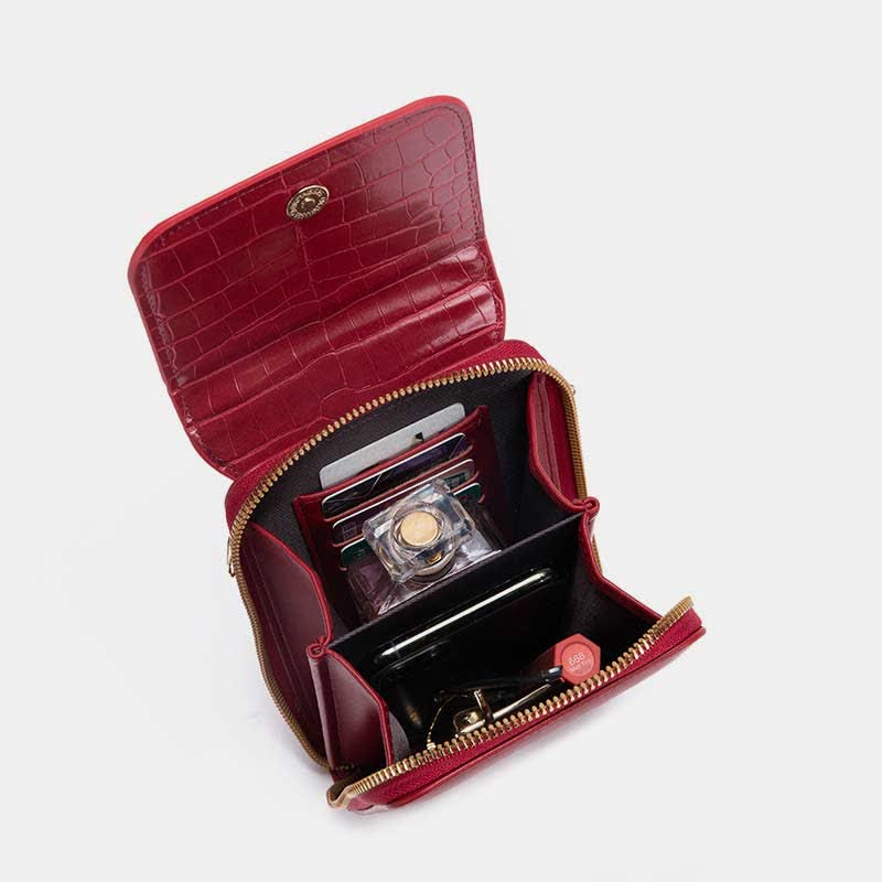 Schlanke, leichte Umhängetasche aus Leder für Damen, Handytasche, Kreditkartenhalter
