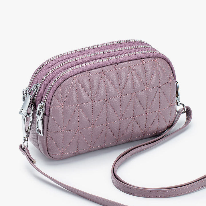 Elegante Umhängetasche für Damen mit drei Fächern und Rautenmuster-Stickerei
