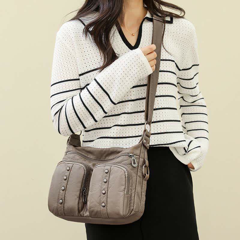 Umhängetasche mit mehreren Taschen für Damen, Retro-Nieten, Leder, Schultertasche
