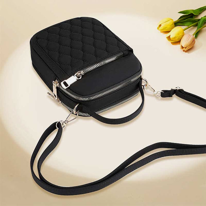 Kleine Umhängetasche für Damen, gesteppte Handtasche mit dreifachem Reißverschluss für Handy