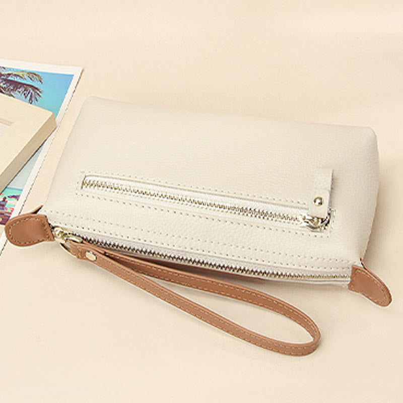 Handliche Clutch aus Leder, leicht, groß, für das Handgelenk, mit Reißverschluss