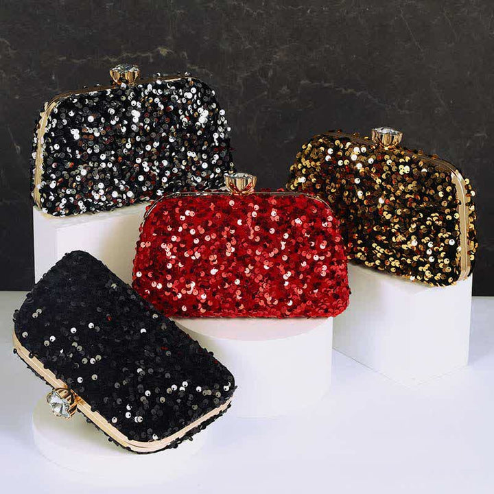Damen Glitzer Clutch Perlen Pailletten Party Abendtasche mit Umhängegurt