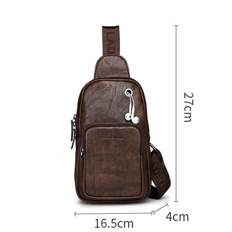 Herren Leder Sling Bag Brusttasche Ein-Schulter-Rucksack Umhängetasche