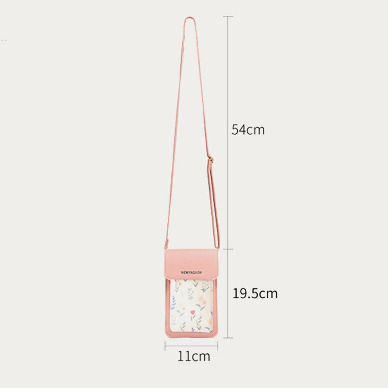 Handytasche für Damen, transparente, berührbare Umhängetasche mit Mini-Aufdruck