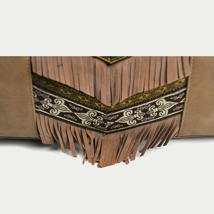Tote für Damen im ethnischen Stil, PU-Leder, Quaste, Alltagshandtasche