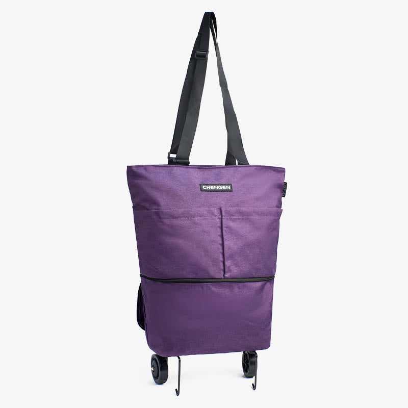 Supermarkt Rolling Tote Abnehmbare Faltbare Räder Schulter Handtasche Für Frauen