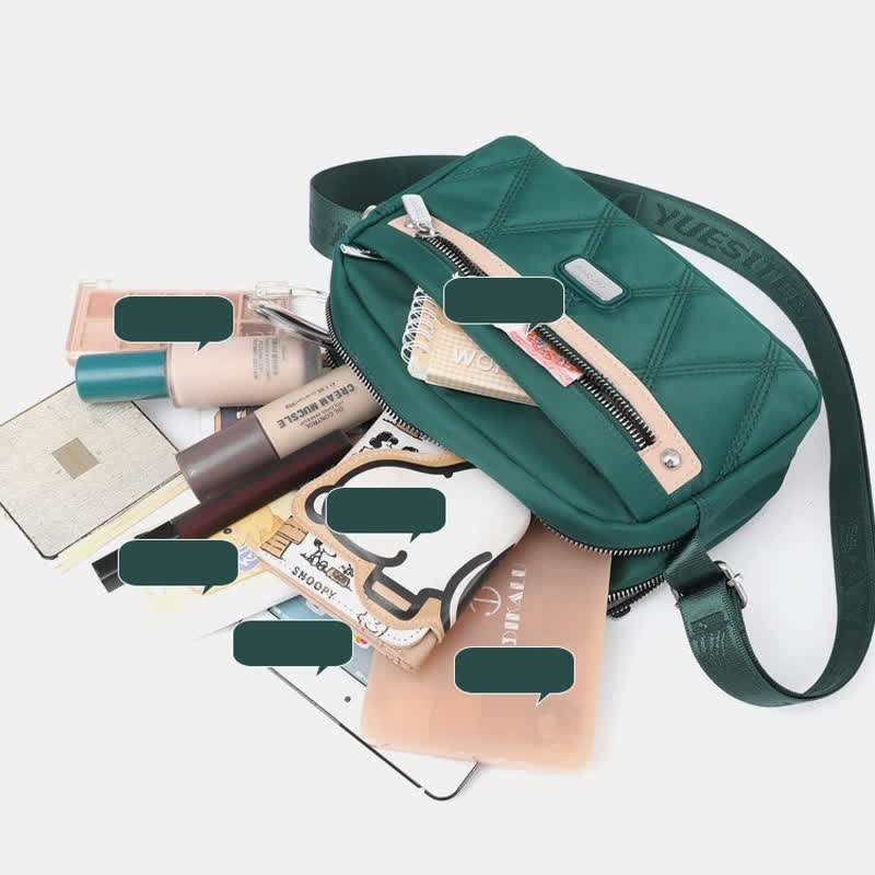 Wasserdichte Umhängetasche für Damen, Doppelreißverschluss, Nylon, Handtasche, Schultertasche