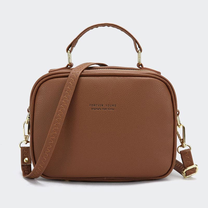 Tasche mit Henkel oben für Damen, einfache Umhängetasche aus einfarbigem PU-Leder