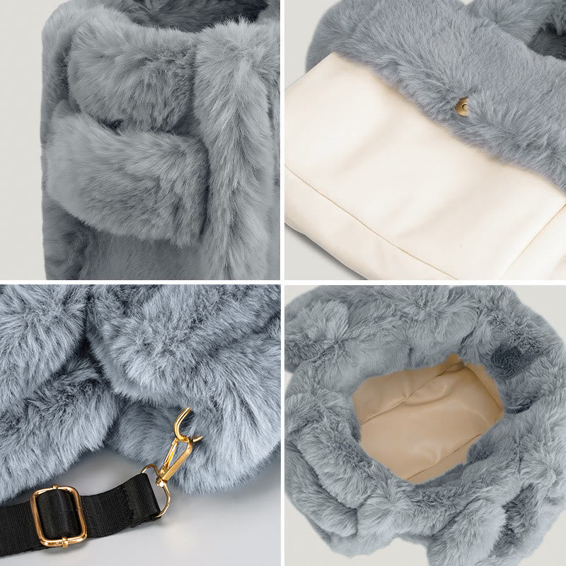 Solide Plüsch-Handtasche für den Winter, weiche Umhängetasche mit breiten Riemen