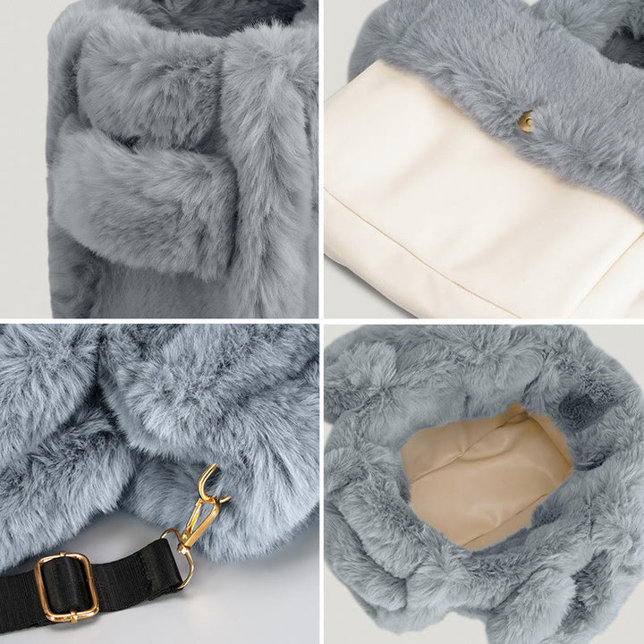 Solide Plüsch-Handtasche für den Winter, weiche Umhängetasche mit breiten Riemen