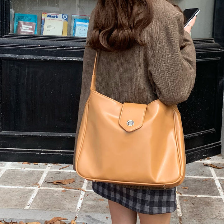 Minimalistische Ledertasche, einfarbig, breite Schnalle, Umhängetasche für Damen