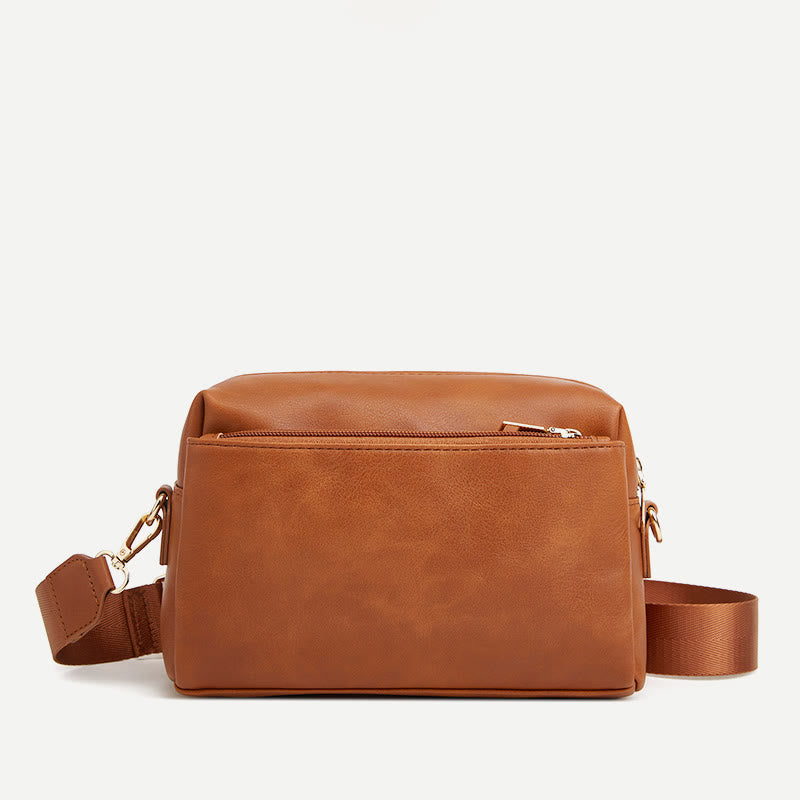 Kleine Umhängetasche mit drei Reißverschlüssen, Kunstleder, lässige Handtasche, Kamera-Geldbörse