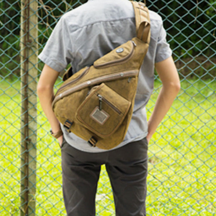 Schultertasche für Herren, multifunktionale Brusttasche aus Canvas für Freizeit und Outdoor