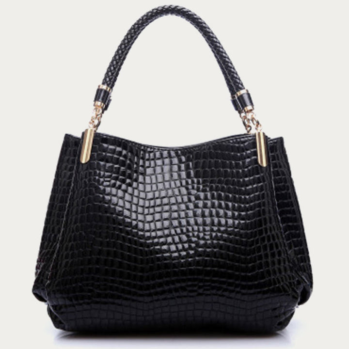 Minimalistische Damen-Tasche mit Henkel und Krokodilmuster aus veganem Leder