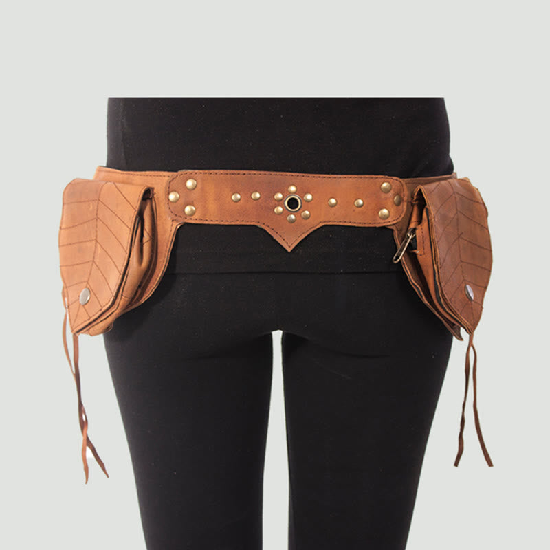 Gürteltasche für Damen, Vintage, mittelalterlich, mit genietetem Gürtel