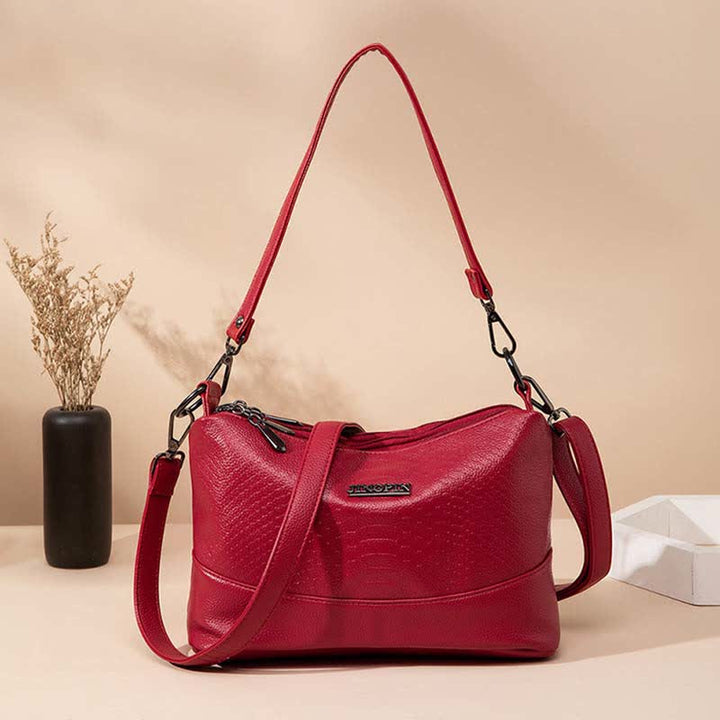 Umhängetasche mit drei Fächern für Damen, Beuteltasche aus veganem Leder