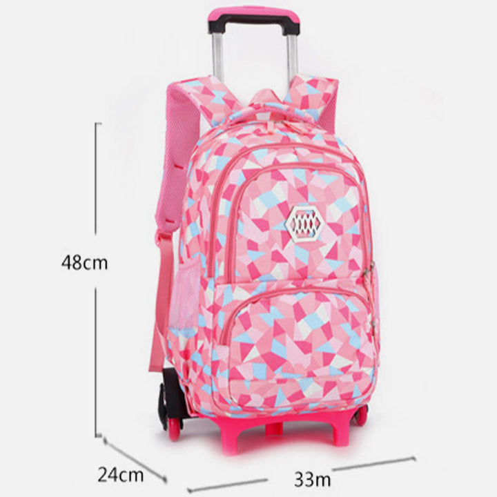Schultasche mit Rollenden Rädern für Jungen und Mädchen, bunt bedruckter Rucksack