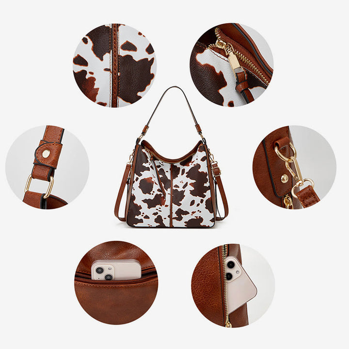 Leopard Milk Grain Damen Tote Mehrfachtragetasche aus Leder für Unterarm