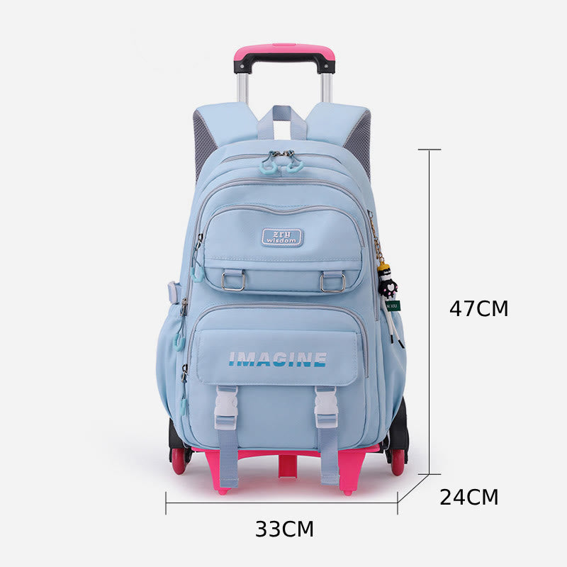 Mädchen Rollrucksack für die Schule wasserdichte Nylonräder Geldbörse