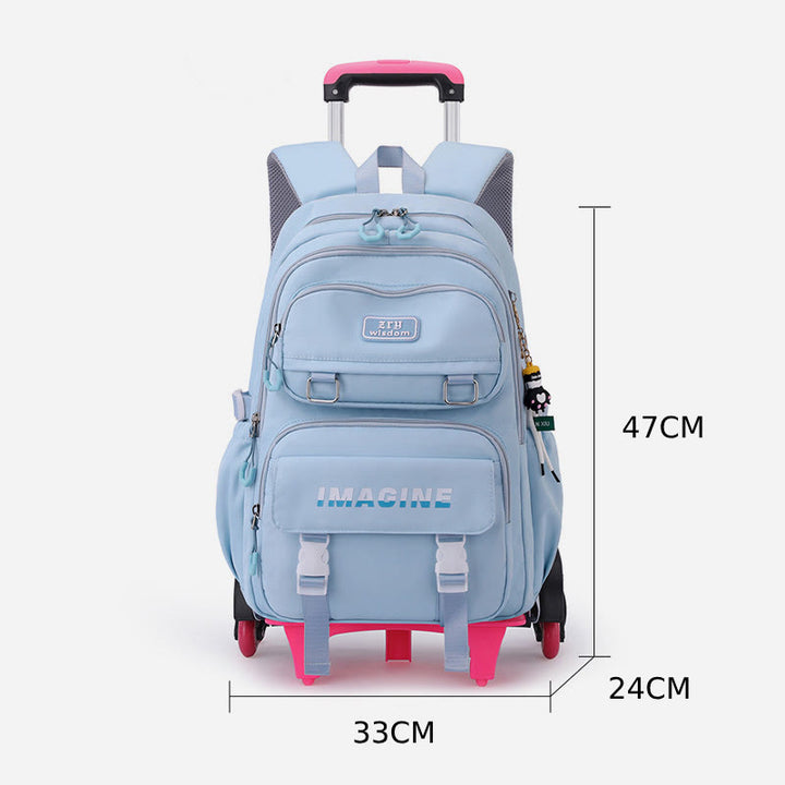 Mädchen Rollrucksack für die Schule wasserdichte Nylonräder Geldbörse