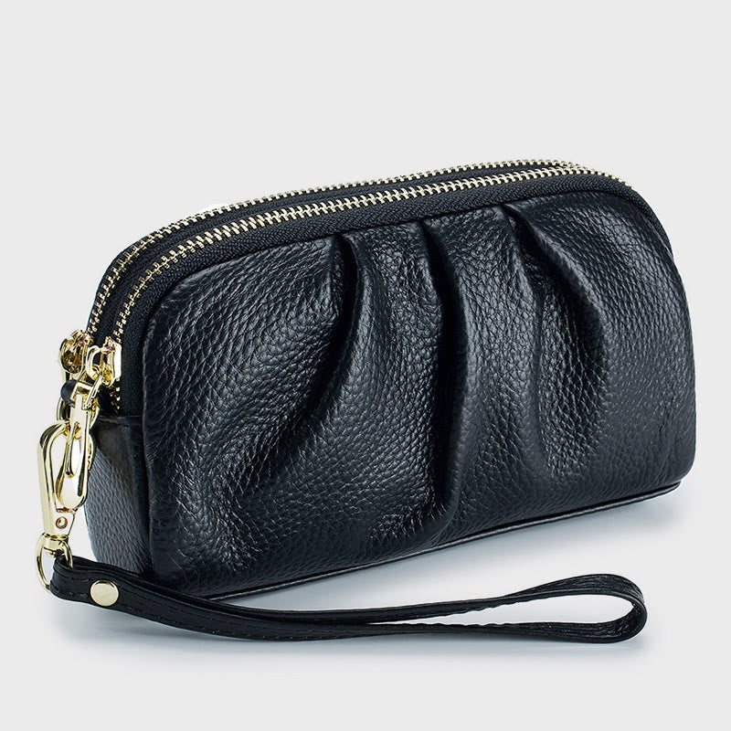 Clutch aus Rindsleder mit zwei Fächern, Handgelenktasche für Damen