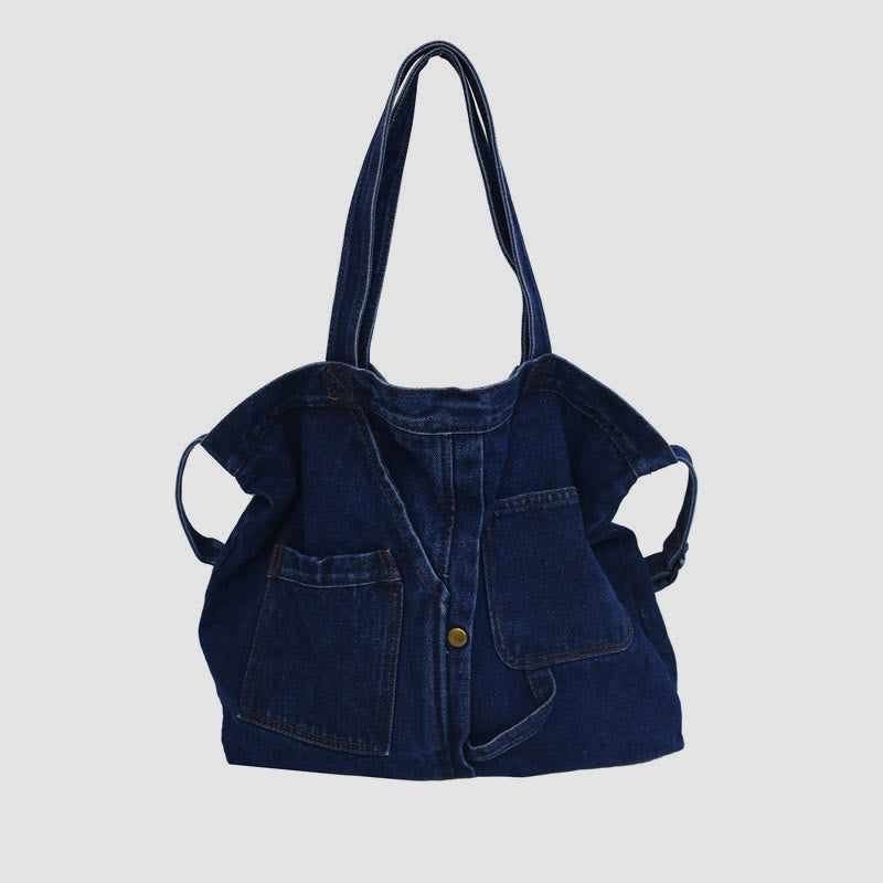Denim-Einkaufstasche für Damen, große Kapazität, Umhängetasche - Dunkelblau - image 15