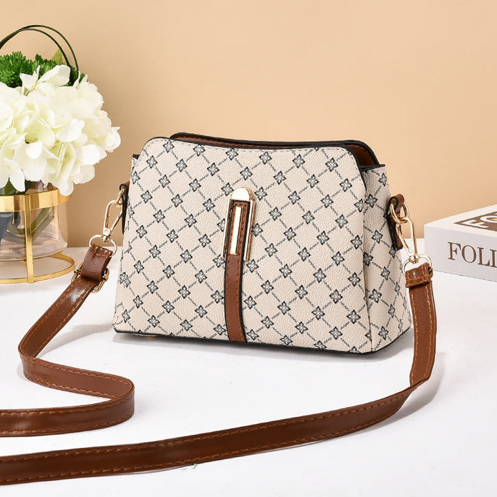 Dreifach karierte Satchel Damen Leder schicke Umhängetasche