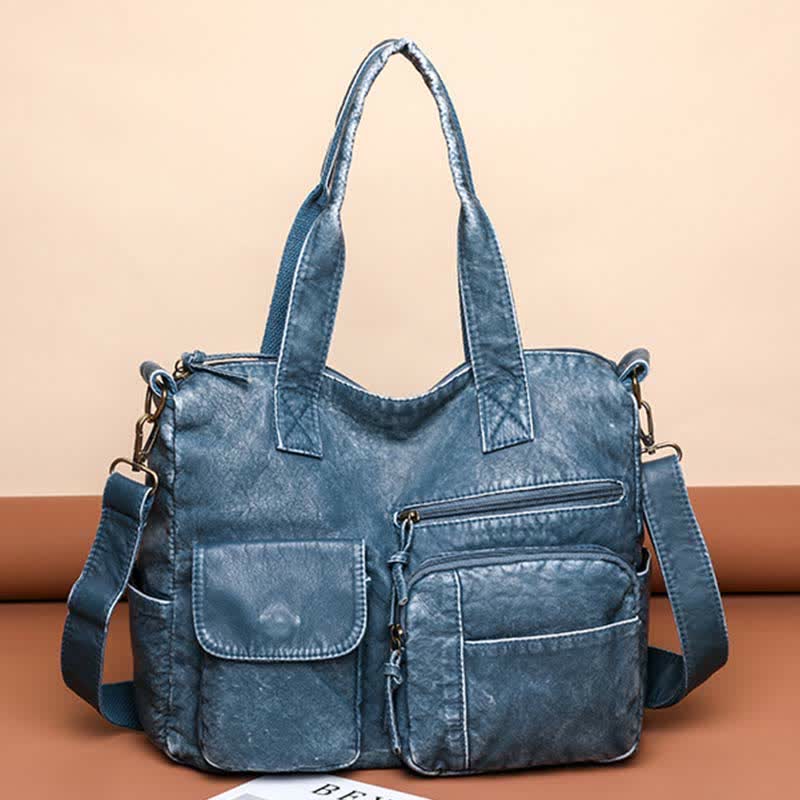 Denim Farbe Tote Handtaschen Große Kapazität Kunstleder Schulter Geldbörse