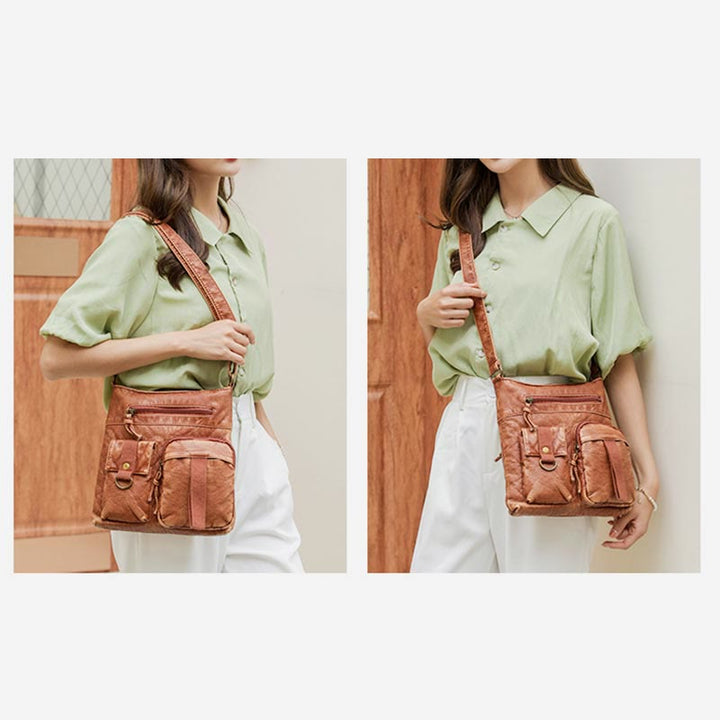 Umhängetasche für Damen, gewaschene, lässige Schultertasche aus Denim-Leder