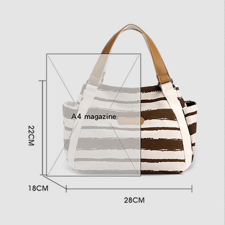 Lässige Einkaufstasche für Damen, gestreifte Canvas-Tasche für den täglichen Gebrauch
