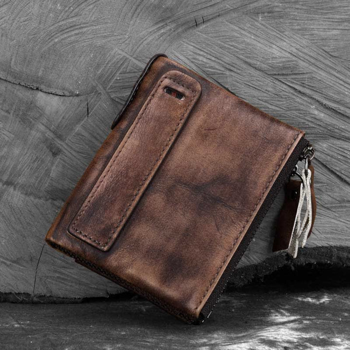 Zweifach gefaltete RFID-blockierende Lederbrieftasche, kurze Vordertaschen-Geldbörse für Herren