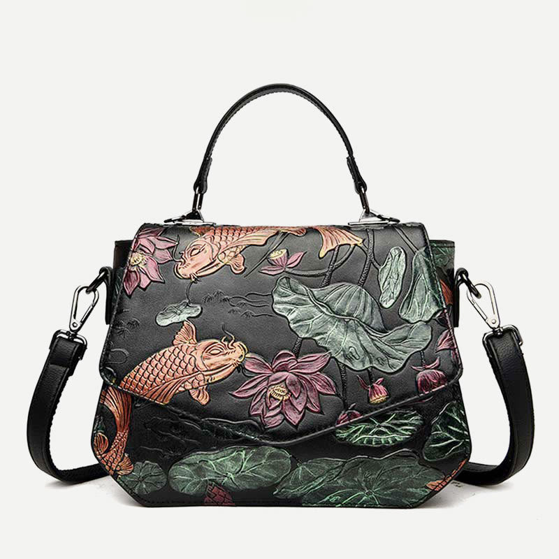 Tasche mit Henkel für Damen, große Kapazität, Umhängetasche mit ethnischer Prägung - Schwarz - image 0