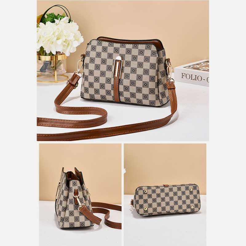 Dreifach karierte Satchel Damen Leder schicke Umhängetasche