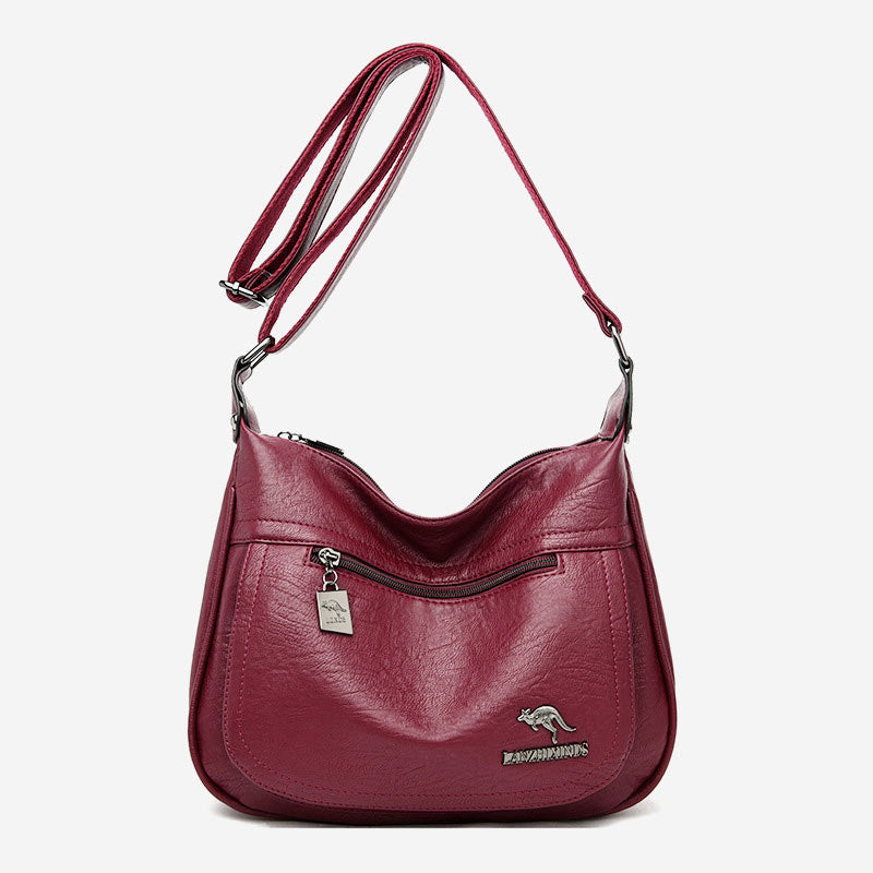 Umhängetasche mit zwei Fächern für Damen, weiches Leder, Damen-Umhängetasche