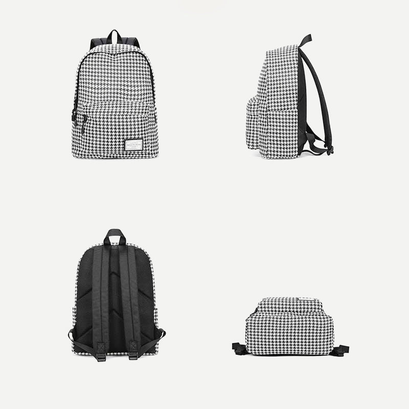 Rucksack mit Hahnentrittmuster, College-/Schulrucksack für Damen, Reise-Tagesrucksack, passend für 15,6 Zoll Laptop