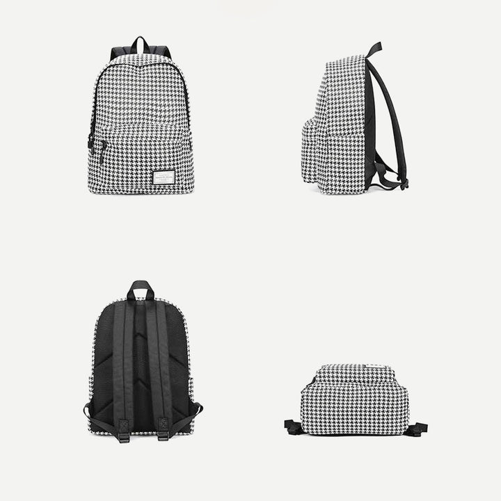 Rucksack mit Hahnentrittmuster, College-/Schulrucksack für Damen, Reise-Tagesrucksack, passend für 15,6 Zoll Laptop
