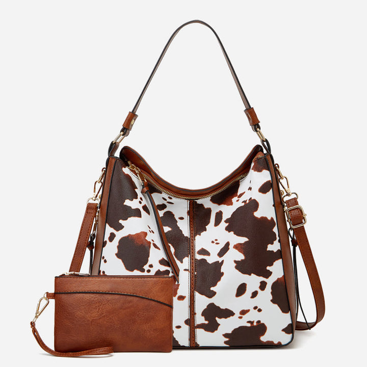 Leopard Milk Grain Damen Tote Mehrfachtragetasche aus Leder für Unterarm