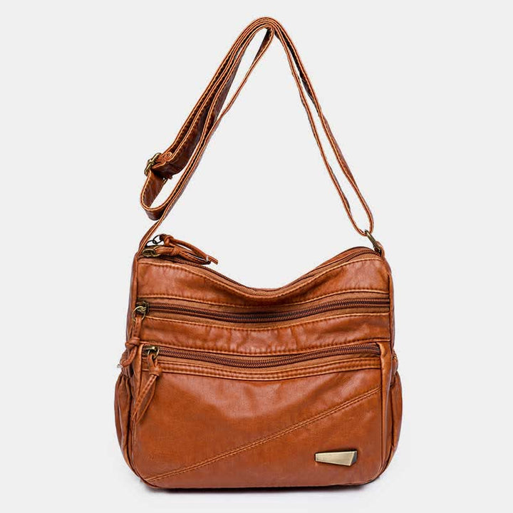 Umhängetasche aus weichem Leder mit zwei Fächern, Retro-Handtasche für Damen