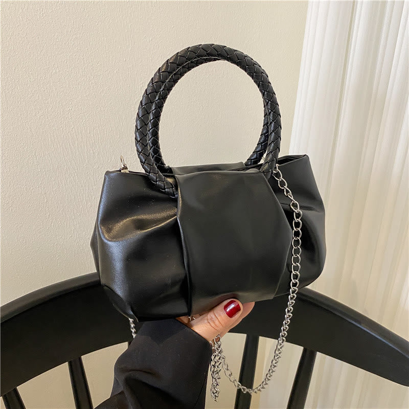 Umhängetasche für Damen, faltenförmig, Mini-Handtasche in Volltonfarbe