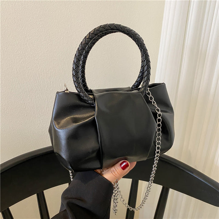 Umhängetasche für Damen, faltenförmig, Mini-Handtasche in Volltonfarbe