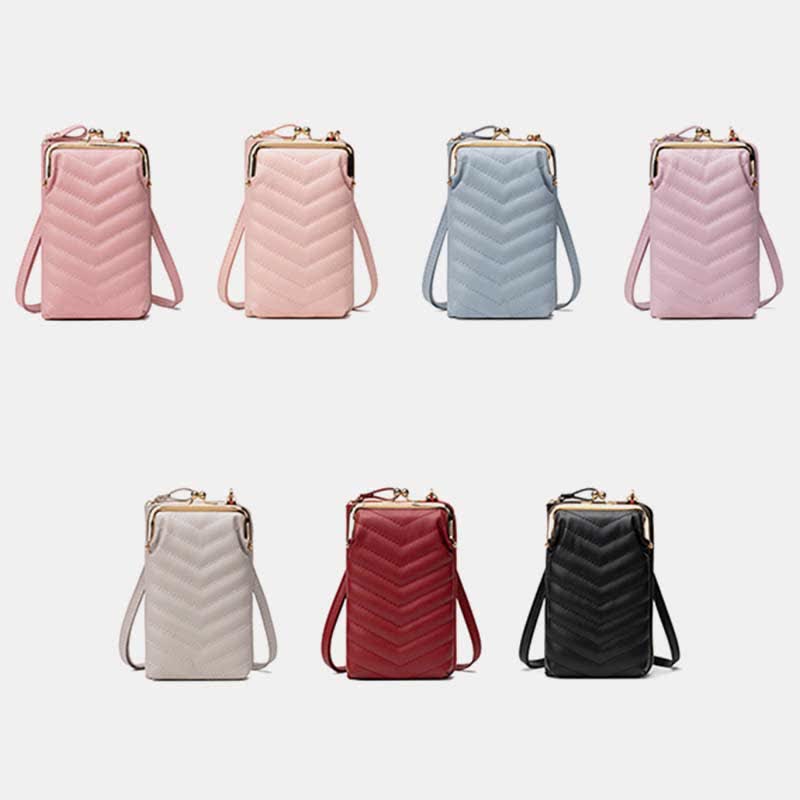 Kleine Crossbody-Handy-Geldbörse für Damen aus gestepptem Leder